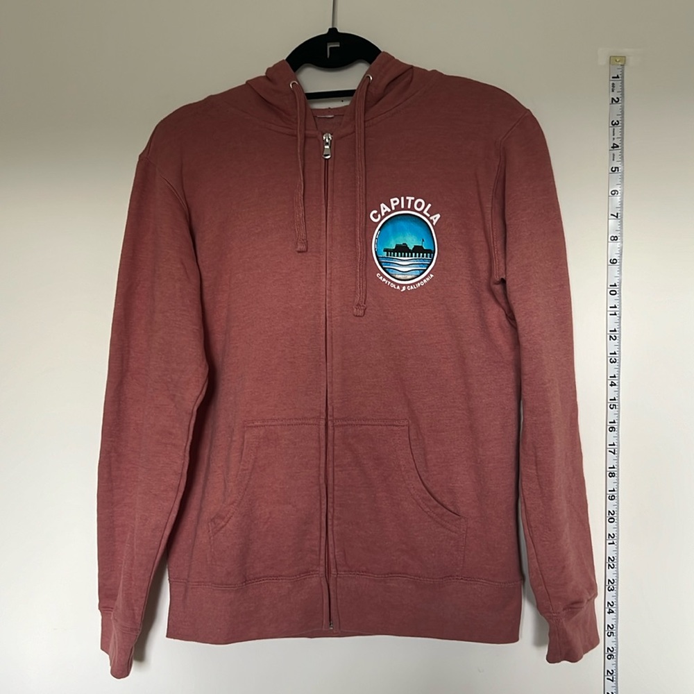 California Santa Cruz Capitola pink salmon dusty pink full zip hoodie front back